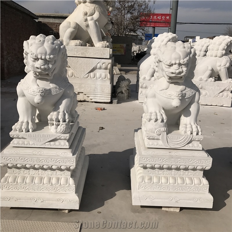 Custom Size Marble Carving Front Door Lion Statue
