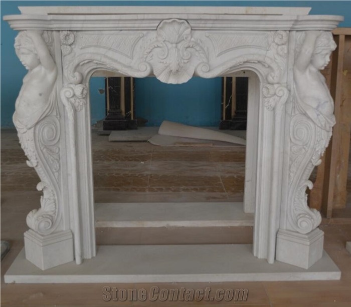 Hand Carved Indoor Freestanding Marble Fireplace