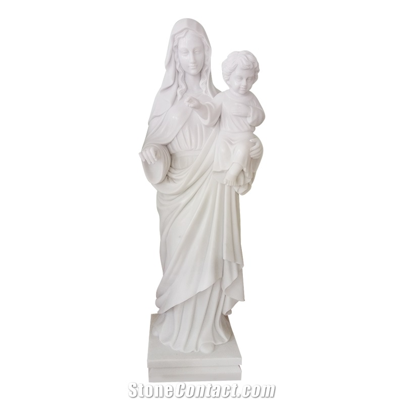 Handcarved White Virgin Mary Stone Statue for Sale