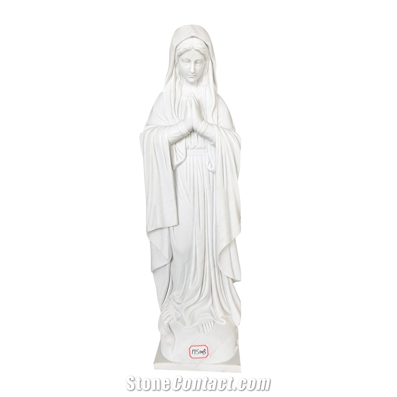 Handcarved White Virgin Mary Stone Statue for Sale