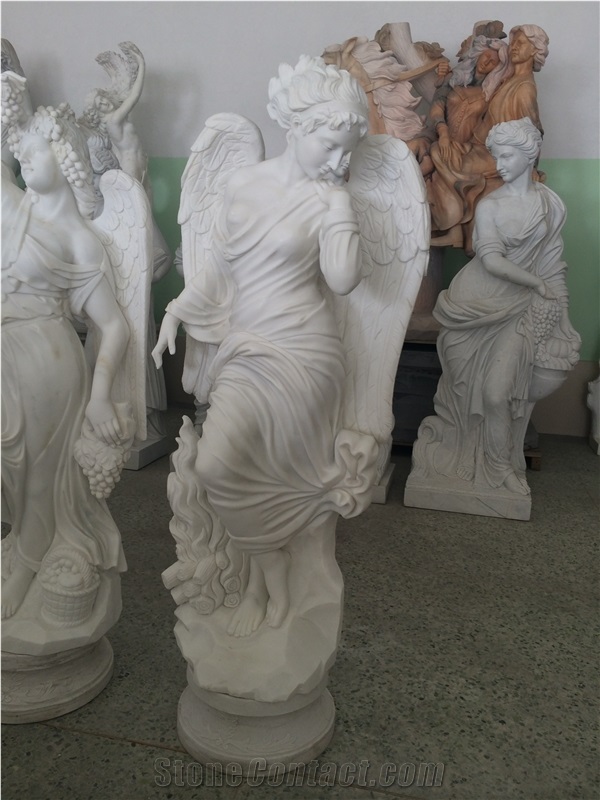 Life Size White Marble Angel Garden Statues