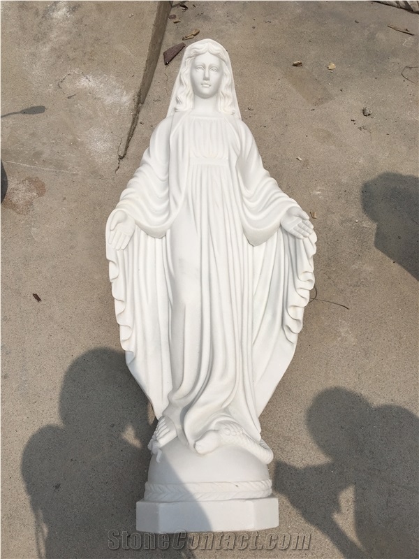 Polished Sichuan White Marble Virgin Mary Statue