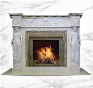 Cheaper Beige Marble Stone Fireplace Mantel