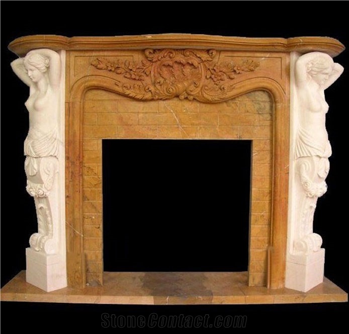 Cheaper Beige Marble Stone Fireplace Mantel