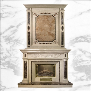 Double Beige Marble Fireplaces Mantel Surround