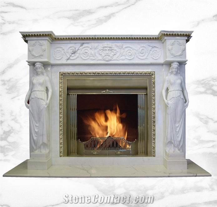 Grey Marble Modern Style Fireplace