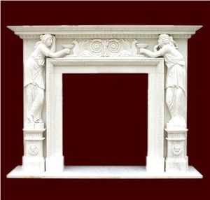 Indoor Fireplace White Marble Modern Sculptured