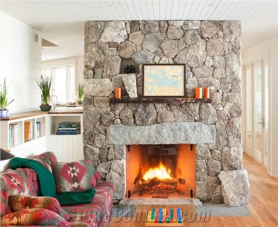 Loose Stacked Stone Cladding Fireplace, How To Clean A Flagstone Fireplace