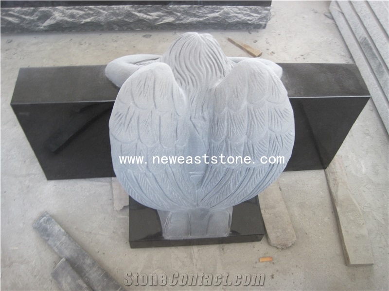 Black Carved Weeping Angel Headstone Monument