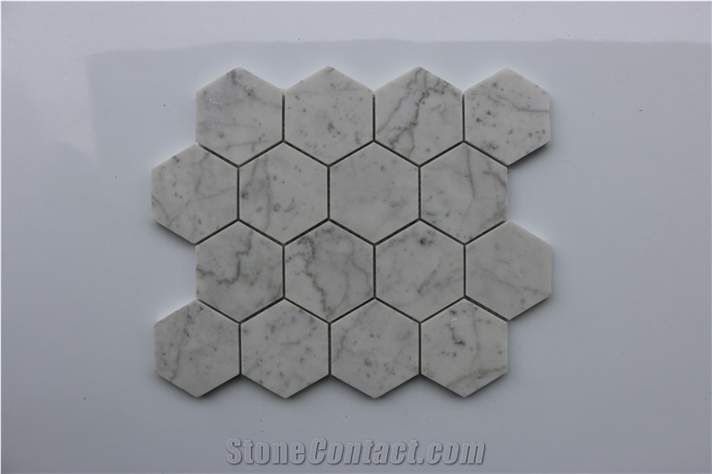 Hexagon Bianco Carrara White Marble Mosaic