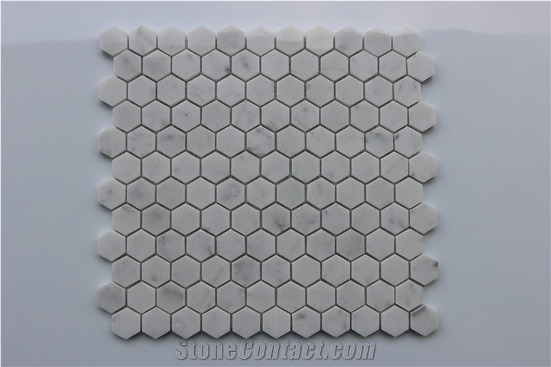 Italy Bianco Carrara White Small Hexagon Mosaics
