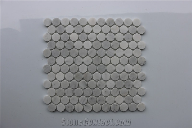 Penny Round Carrara White Polished Marble Mosaics