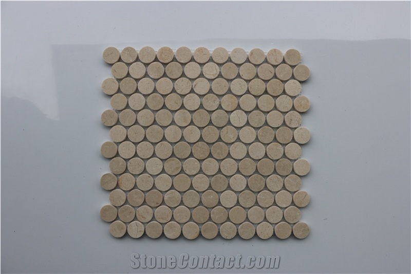Spain Crema Marfil Penny Round Marble Mosaic