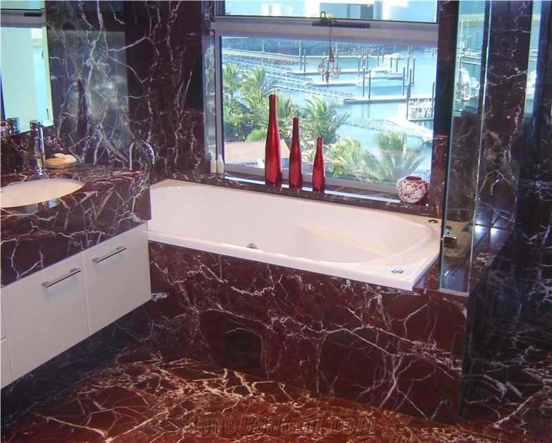 Red Marble Slab Tiles Floor Bathroom Covering