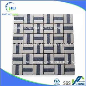 Crystal White and Silver Grey Marble Honed Tumbled Brick Chipped Mosaic