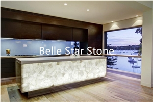 White Crystal Backlit Gemstone Kitchen Counters
