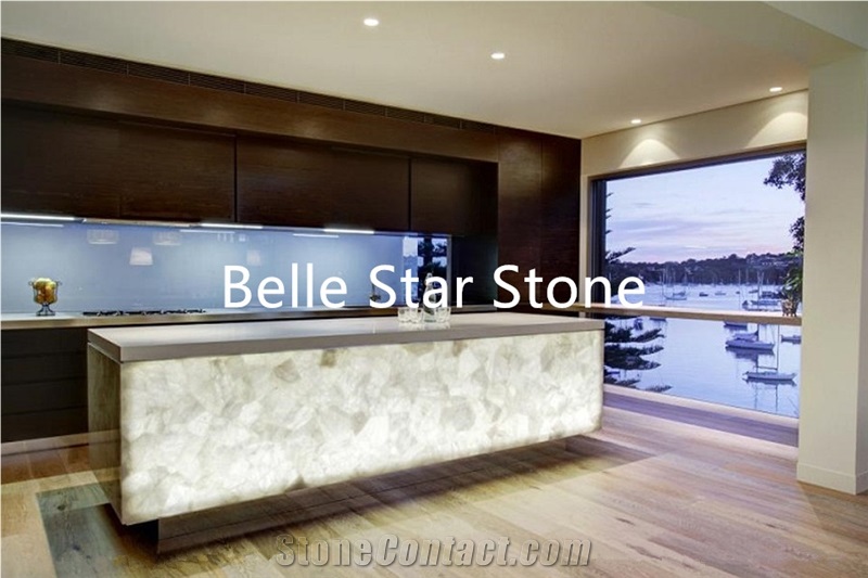 White Crystal Backlit Semiprecious Stone Counters