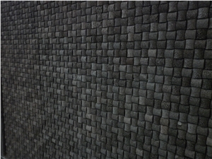 Bali Black Volcanic Lava Stone Basketweave Mosaic Wall Cladding