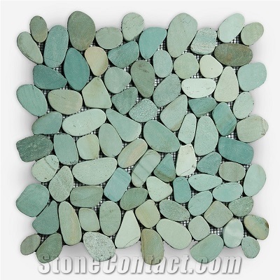 Green Natural Pebbles Oval Mosaic for Bathroom