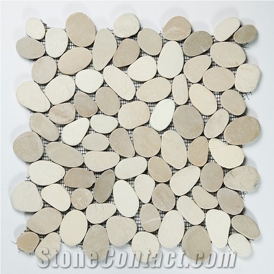 Tan White Natural Pebbles Oval Mosaic for Kitchen