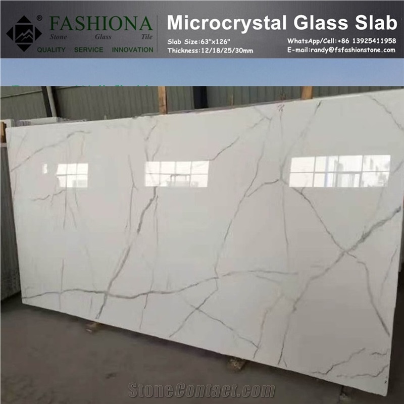 Carrara White Microcrystal Glass Slab