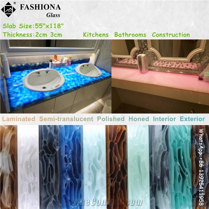 Semi-Transparent Laminated Jade Glass Countertops