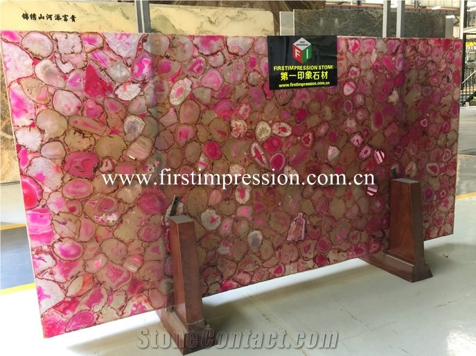 Pink Agate Slabs/China Gemstone Slabs&Tiles