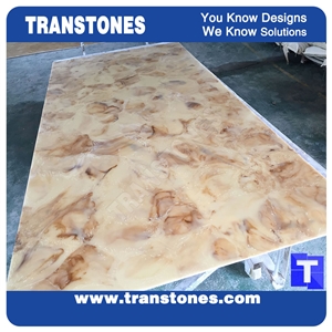 Golden Cloudy Rose Translucent Faux Marble Slab