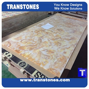 Honed Yellow Golden Shell Rose Artificial Onyx Slabs