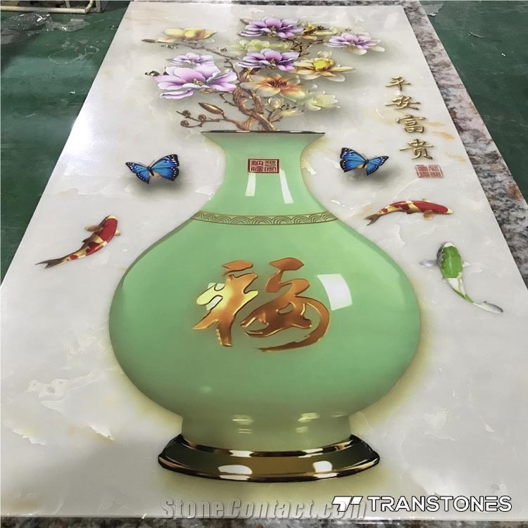 Polished Faux Stone Slab Chinese Style Carving