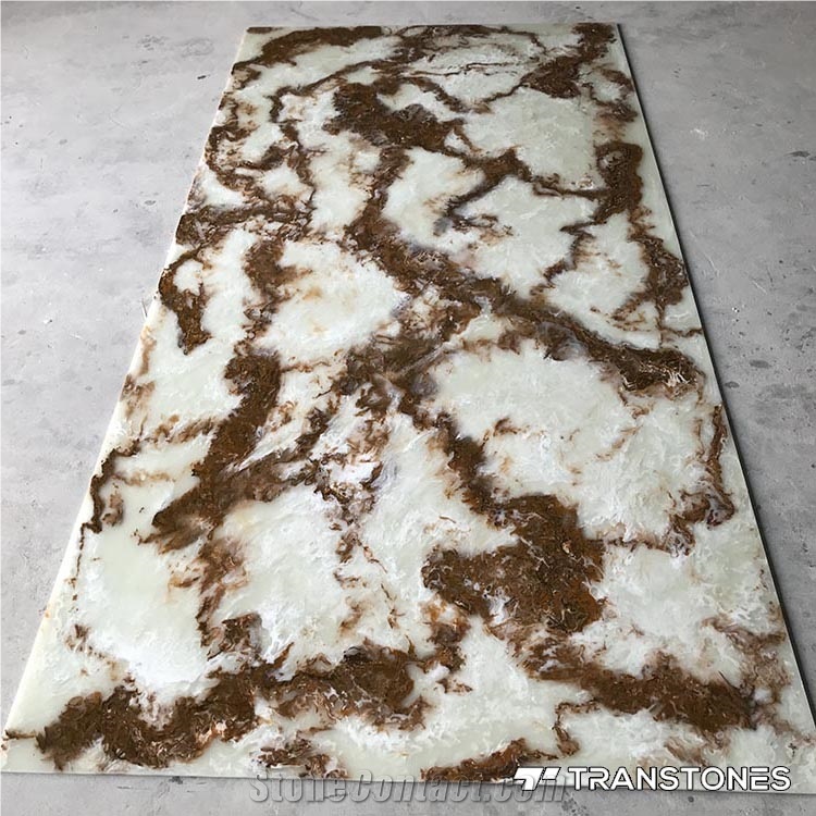 Translucent Resin Panel Brown Alabaster Faux Stone