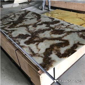 Translucent Resin Panel Brown Alabaster Faux Stone