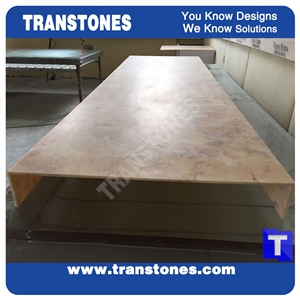 Yellow Spray Wave Faux Onyx Curved Reception Desk
