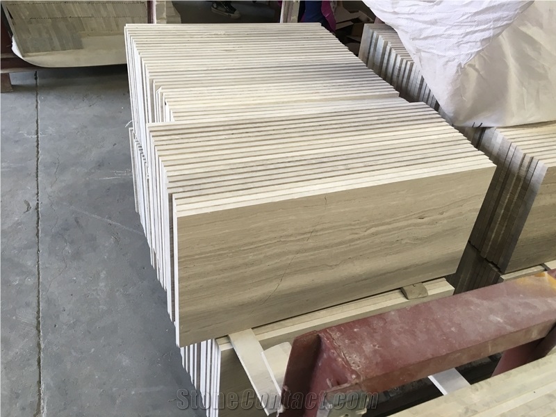 Chinese White Wood Grain Veins Marble Honed Tiles