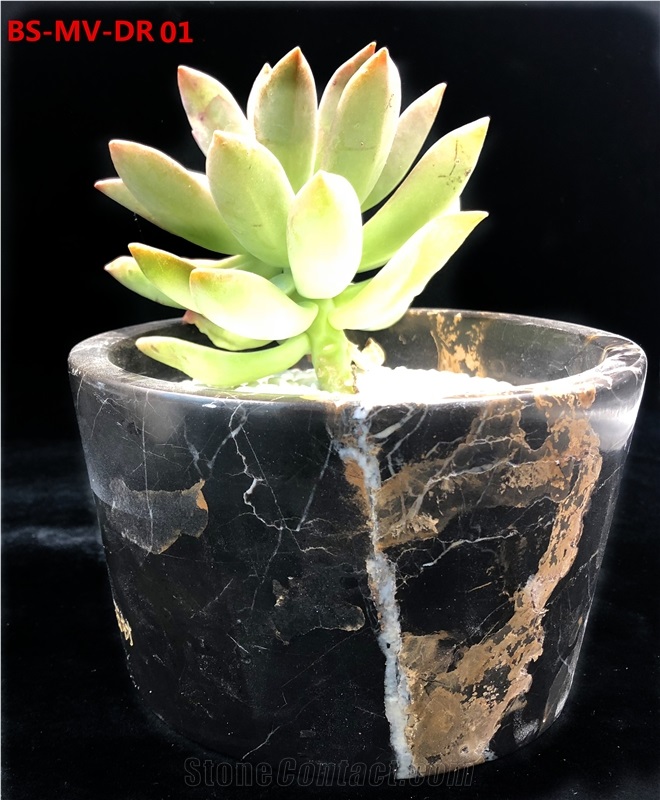 Black Marble Flower Pot