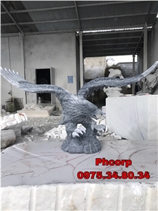 Dark Grey Stone Eagle Carved Statue, Stone Animal