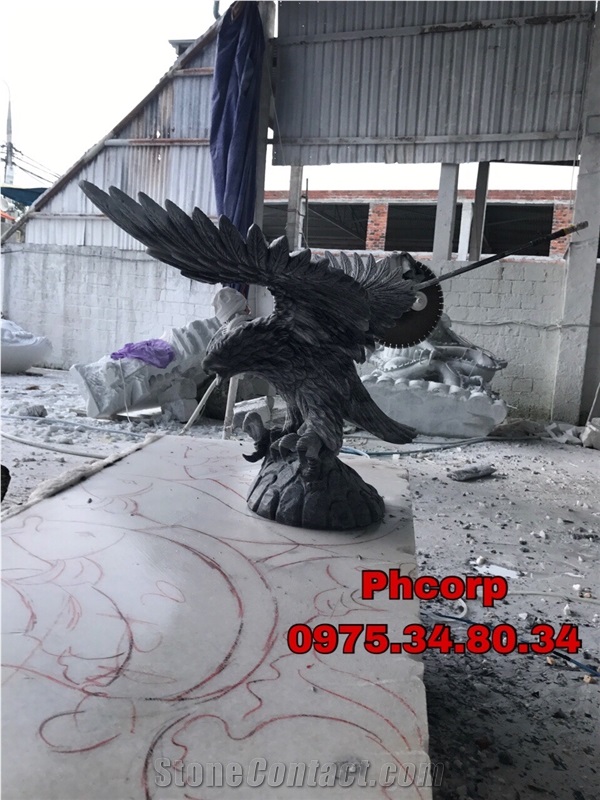 Dark Grey Stone Eagle Carved Statue, Stone Animal