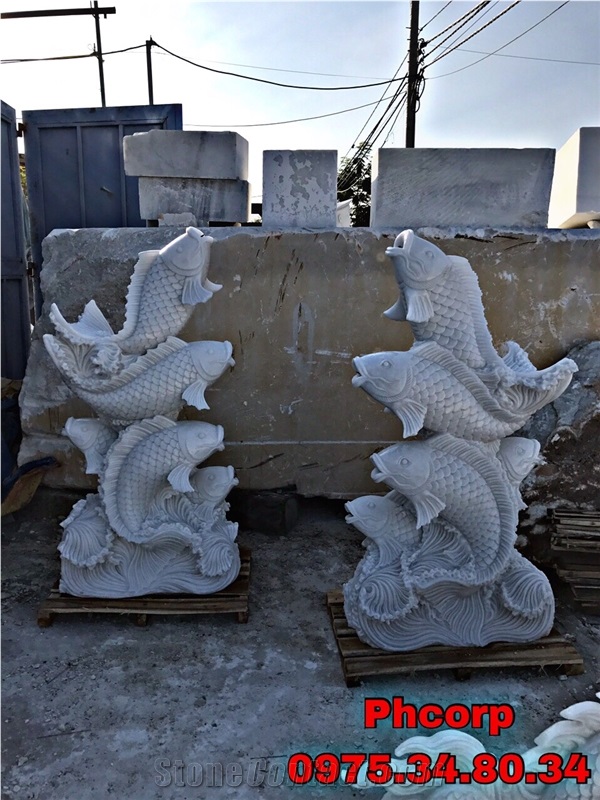 Hand Carved Stone Fish for Decoration in Garden
