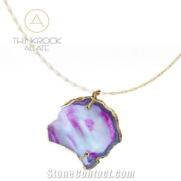 Agate Necklace Golden Edge Jewelry