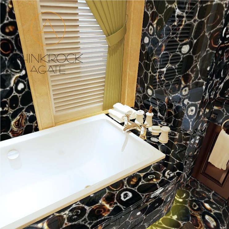 Brazil Black Agate Slabs for Bath Design, Modern Bathroom Design