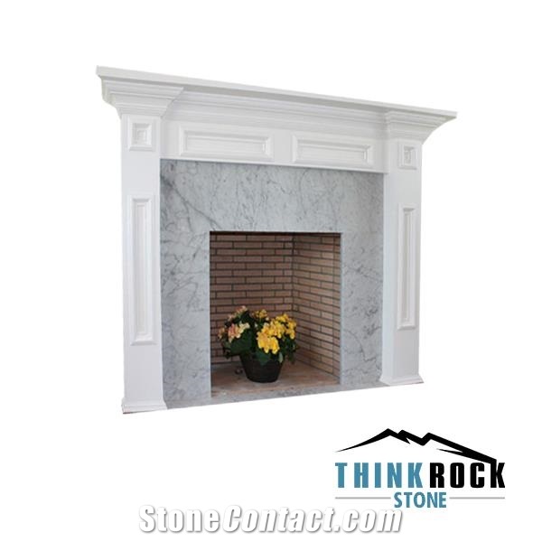 Carrara White Marble Sculptured Indoor Fireplace