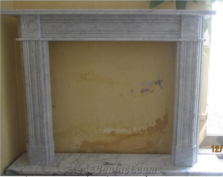 Carrara White Marble Simple Design Home Fireplace