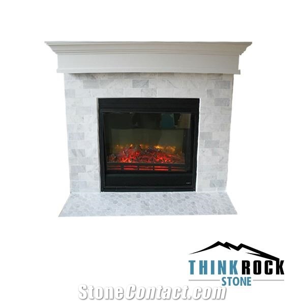 Carrara White Marble Stacked Stone Home Fireplace