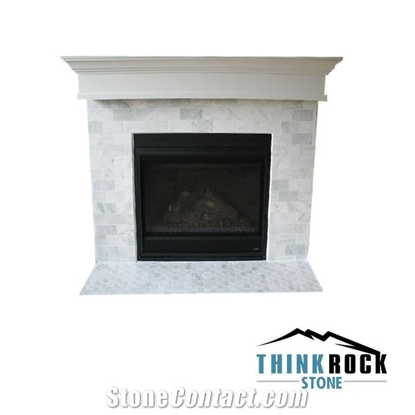 Carrara White Marble Stacked Stone Home Fireplace