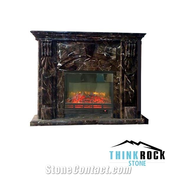 Dark Emperador Brown Marble Sculptured Fireplace