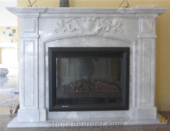 Grey White Jade Marble 3d Sculptured Fireplace