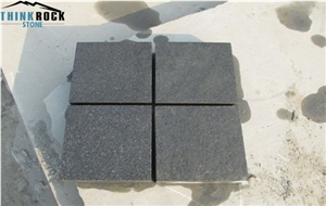 Hebei Black Granite Tiles, Flamed Saw-Cut Finish.