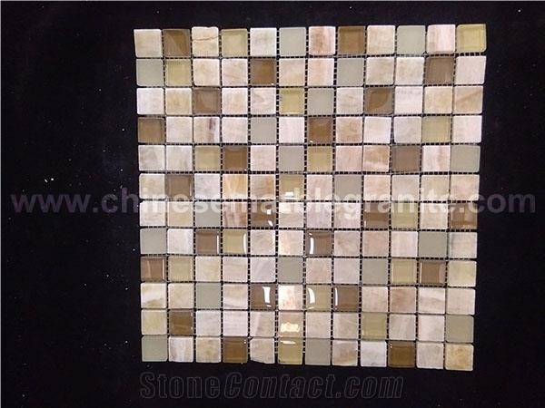 Luxury Glass and Mable Square Chips Mosaic Tiles