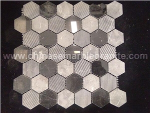 Mixed Marble Multiple Surface Hexagon Mosaic Tiles