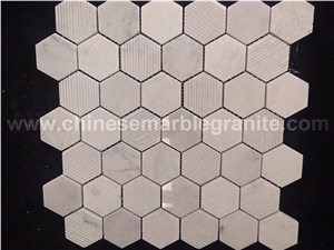 Oriental White Polished & Grooved Hexagon Mosaic